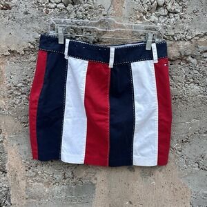 Vtg Tommy Hilfiger Jean Mini Skirt Stripes Classic Red White Blue Size 10